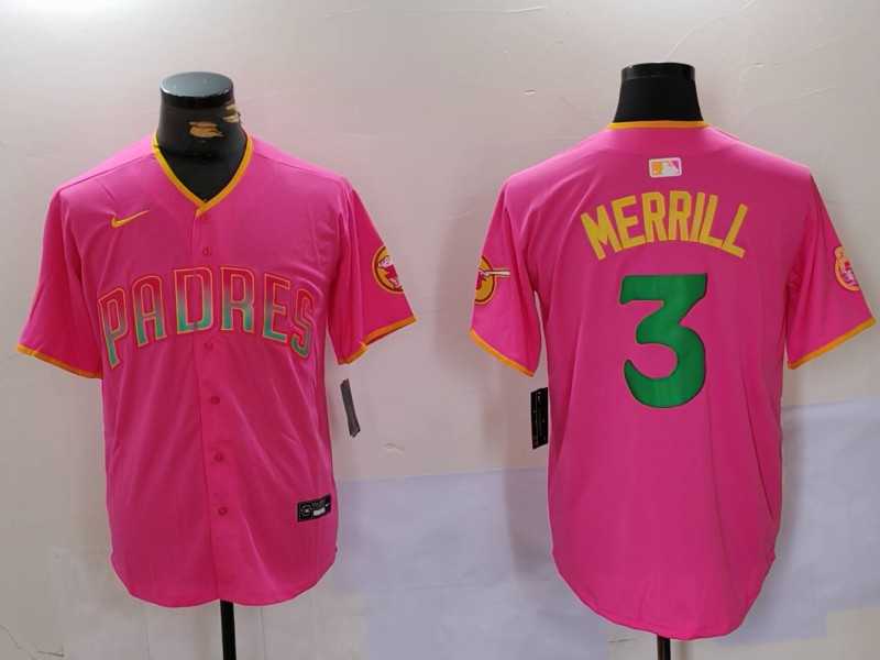 Men%27s San Diego Padres #3 Jackson Merrill Pink Player Number Fashion Baseball Jerseys->san diego padres->MLB Jersey
